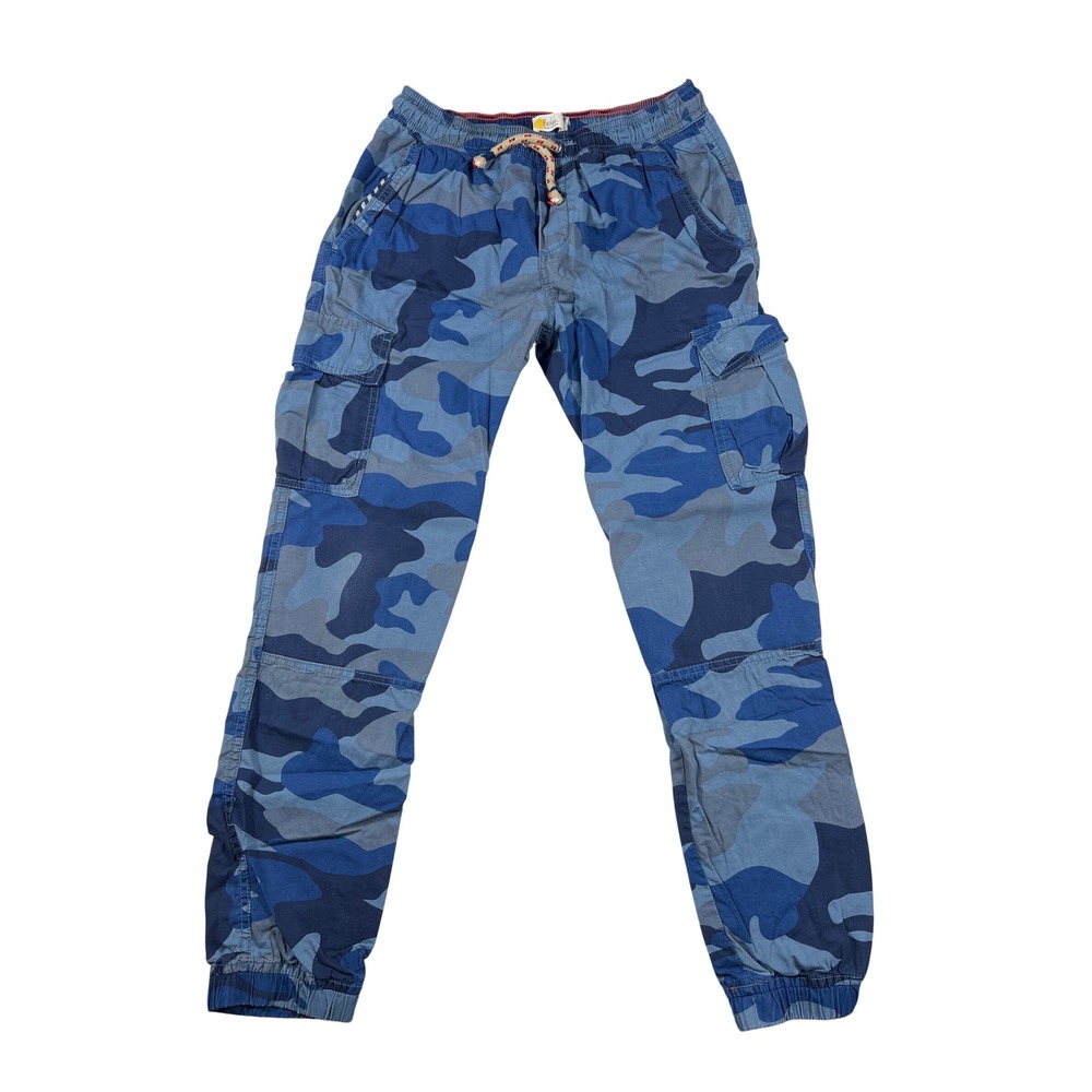 Boden Boys Blue Camo Cargo Jogger Pants Size 11-12Y Cotton Elastic Waist EUC
